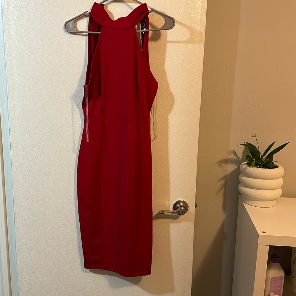 Red open back dress